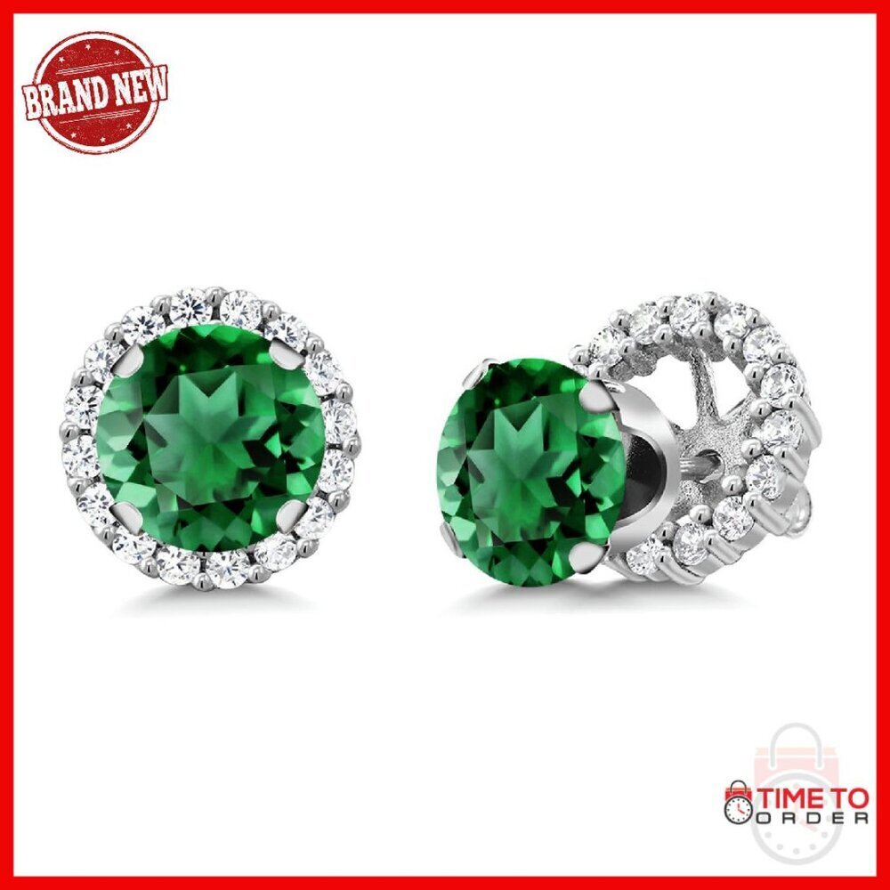 Sterling Silver Stud Earrings with Removable Jackets, 7mm Gemstone